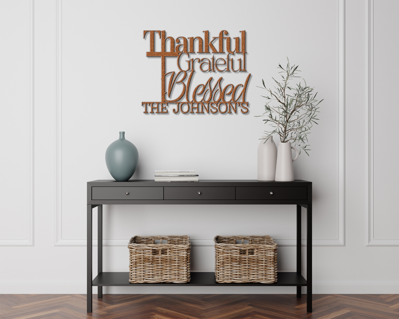 Thankful Grateful and Blessed - Faith Themed Inspirational Metal Sign